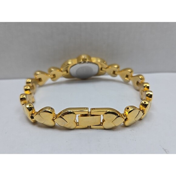 Diplomat Japan Quartz Heart Link Rhinestone Gold Tone Bracelet Watch New Battery - Picture 8 of 12